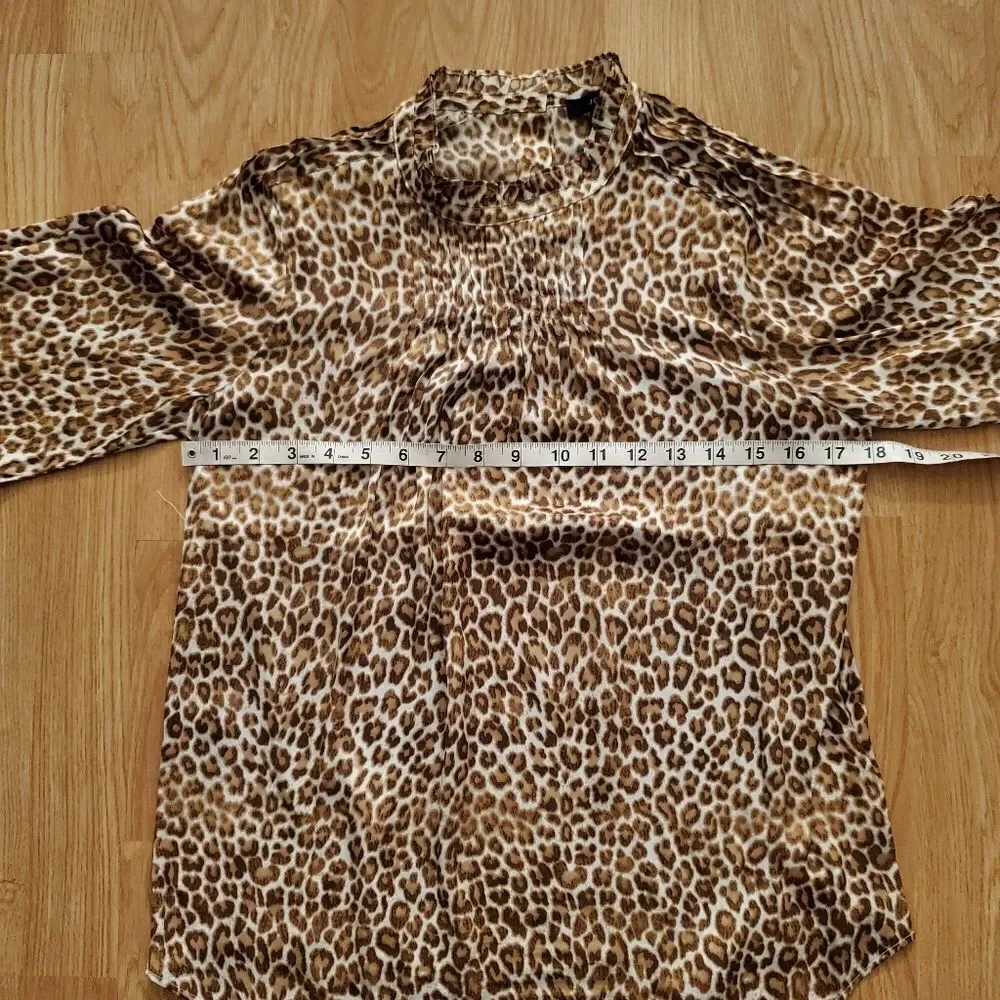 🌹 J. CREW 🌹 Ruffleneck Drapey Leopard Print Satin Blouse - [Size XS]